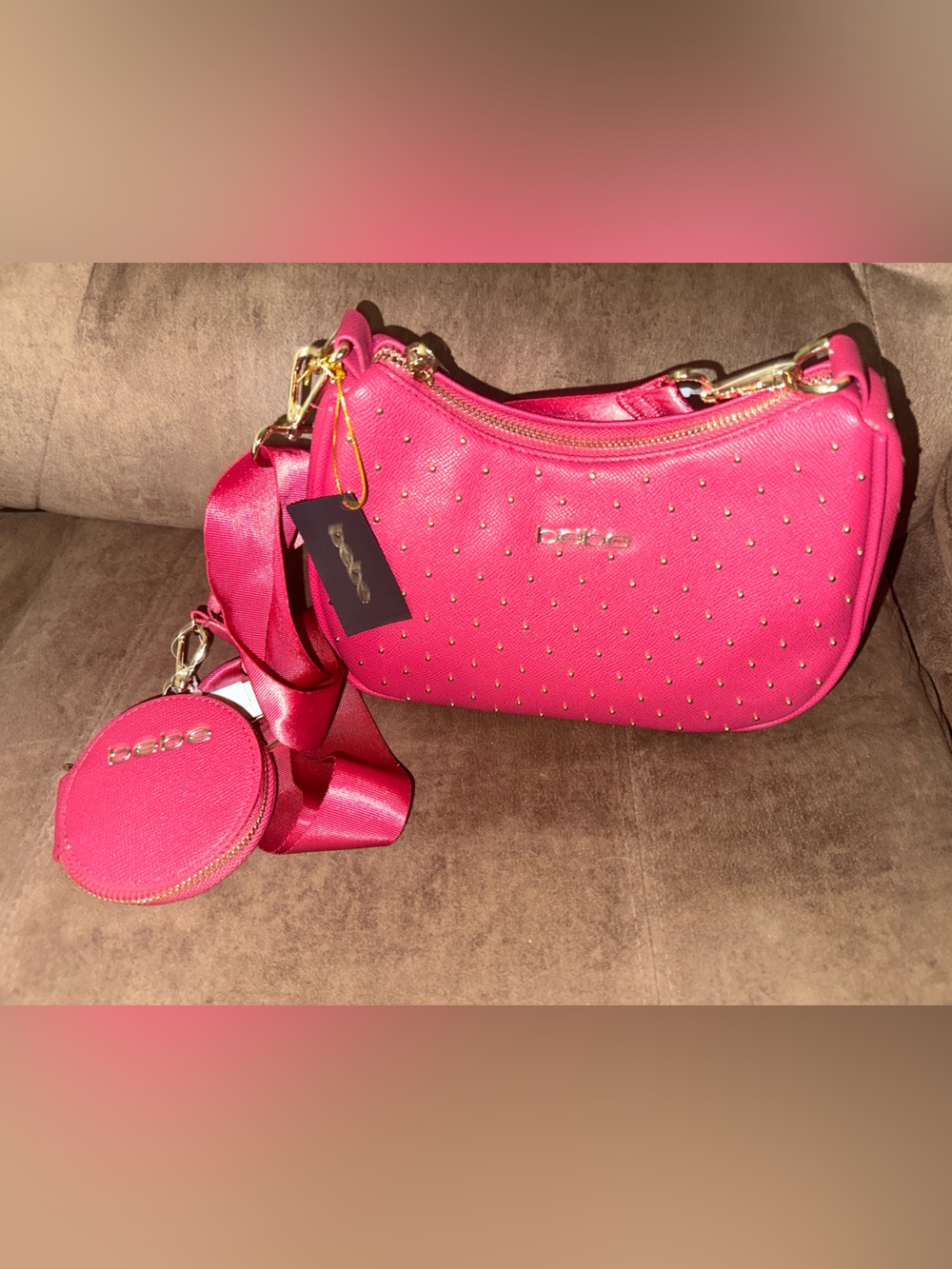 bebe red Studded Crossbody with Coin Pouch